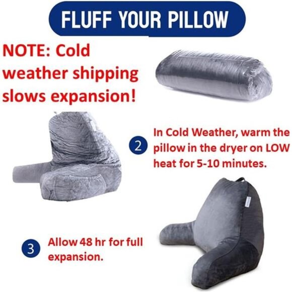 Reading Pillow for Bed Adult Size, Back Rest Pillow with Arms,Pockets & Washable - Picture 2 of 7